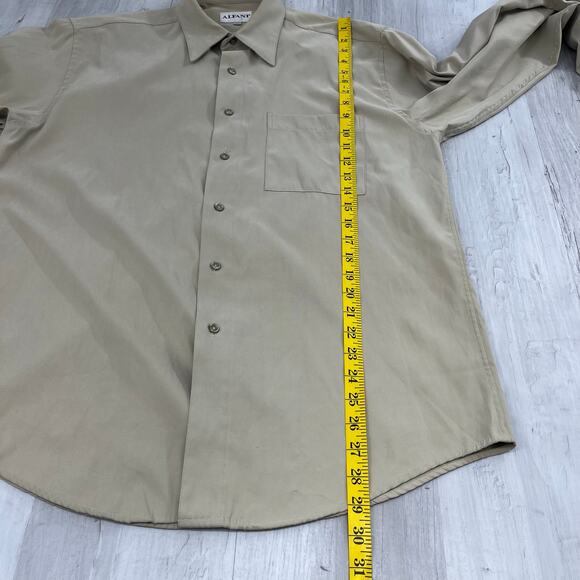 Vintage Alfani Tan Long Sleeve Collared Button Up Dress Work Business Shirt Med - Picture 7 of 7